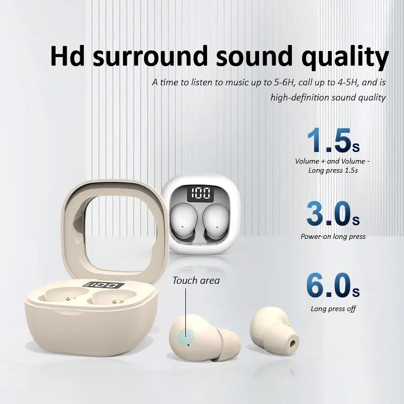 Ultra-small, invisible wireless in-ear headphones—lightweight silicone material (weighing only 0.08 oz), noise cancellation support, 25-hour battery life.