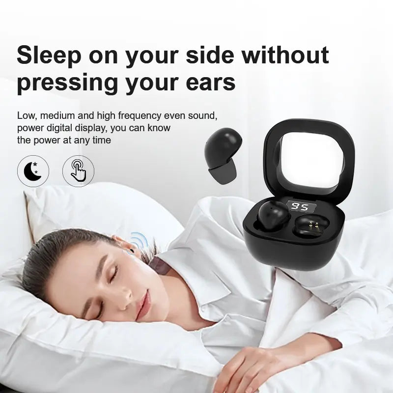 Ultra-small, invisible wireless in-ear headphones—lightweight silicone material (weighing only 0.08 oz), noise cancellation support, 25-hour battery life.