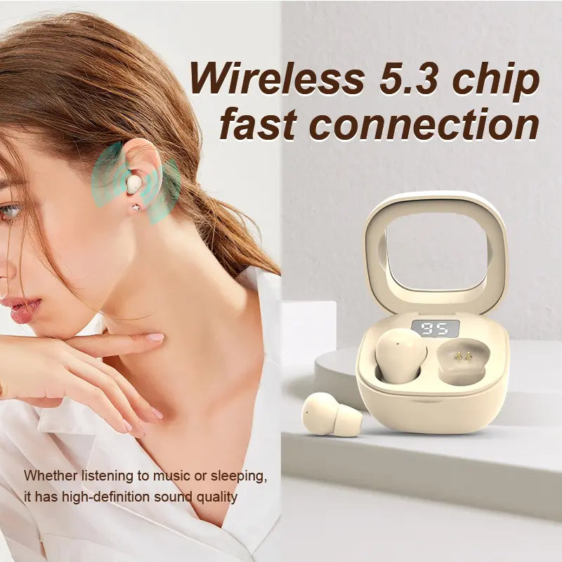 Ultra-small, invisible wireless in-ear headphones—lightweight silicone material (weighing only 0.08 oz), noise cancellation support, 25-hour battery life.
