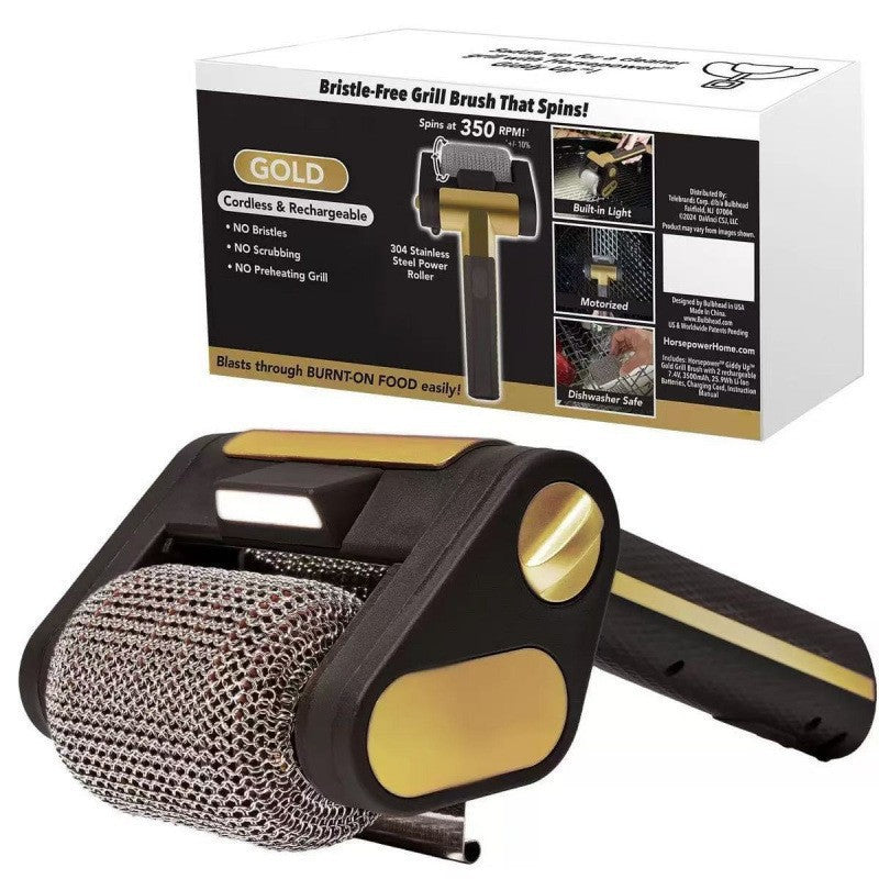 【Father's Day Gift】Electric Grill Brush with LED Light – Bristle-Free BBQ Cleaner with 304 Stainless Steel Power Roller