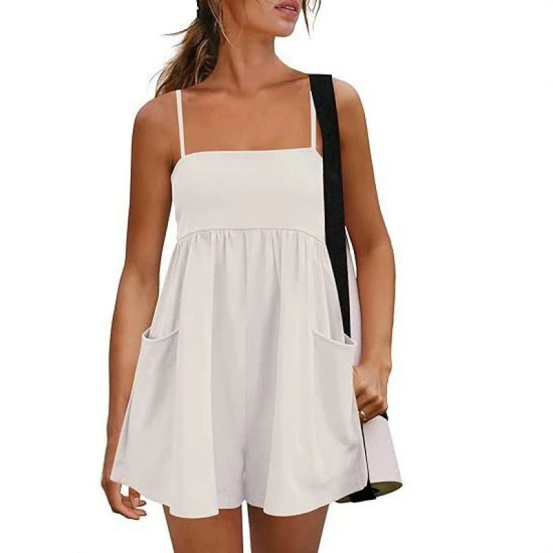 Cotton Strappy Pocket Romper