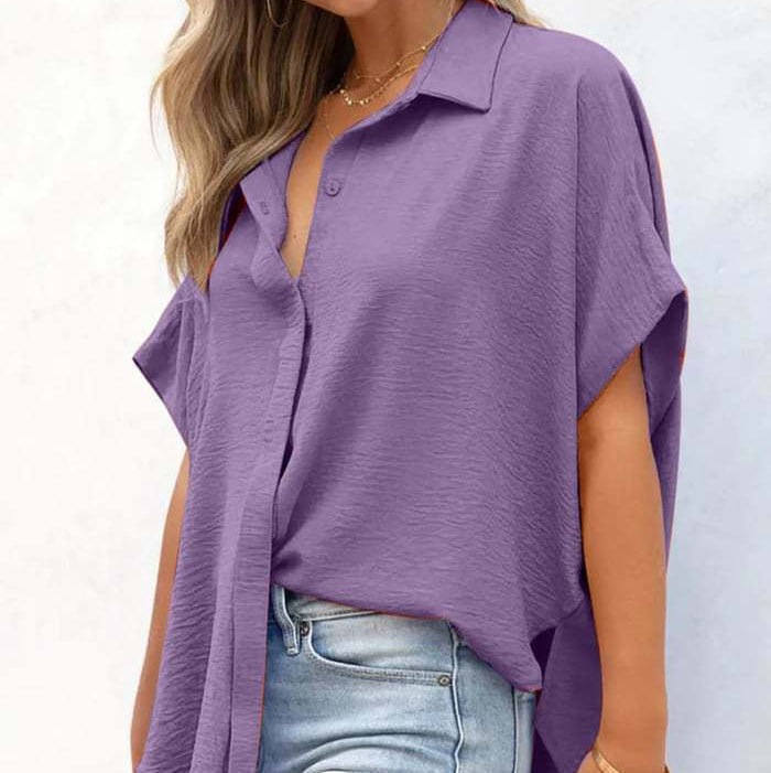 Women's Oversized V-Neck Button-Down Batwing Blouse