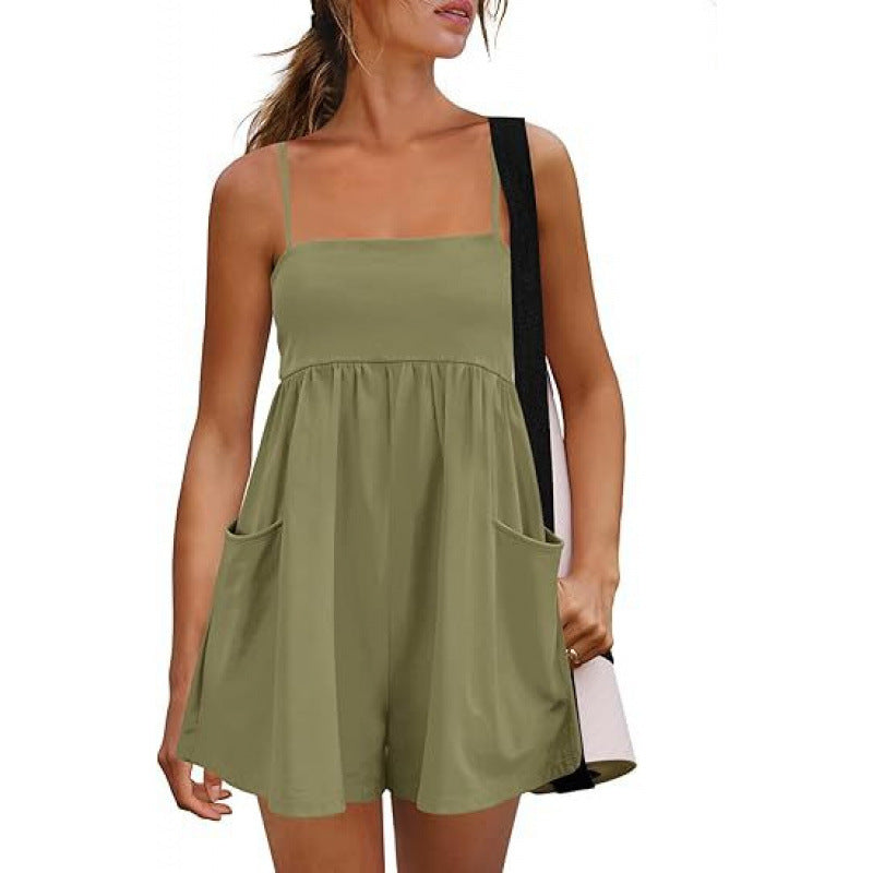 Cotton Strappy Pocket Romper