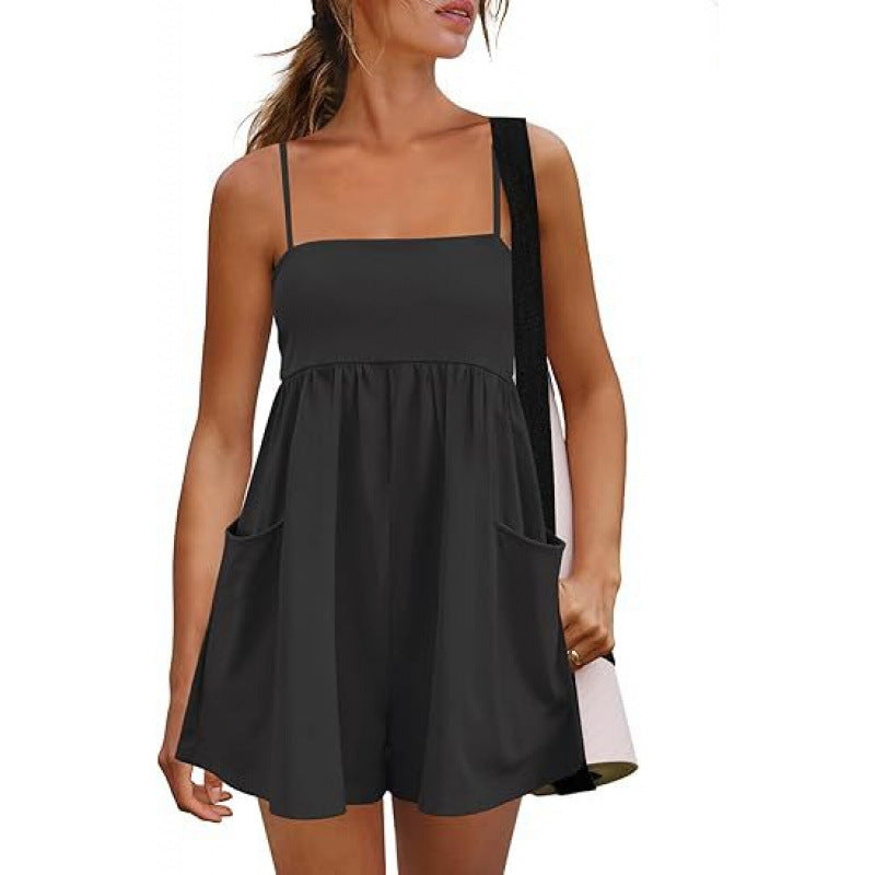 Cotton Strappy Pocket Romper