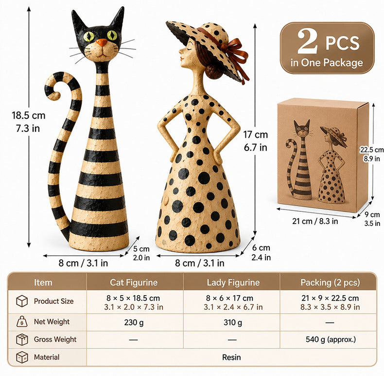 Vintage  Cat & Lady Sculptures