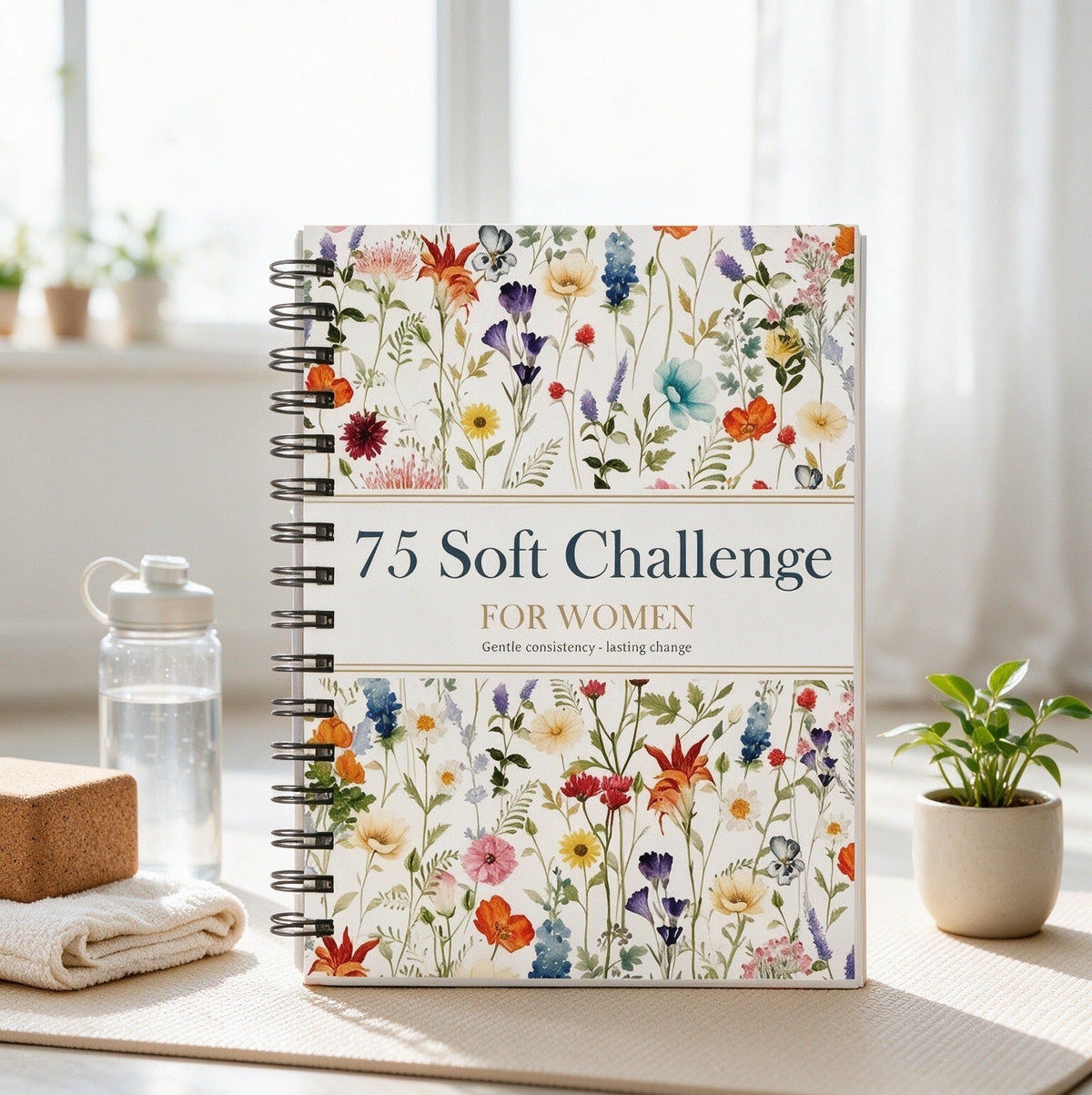 "75 Soft" Challenge Journal for Women: A5 Spiral-Bound 75-Day Habit Tracker—Features full-color daily logs, weekly reviews, and trackers for diet, hydration, exercise, and reading.