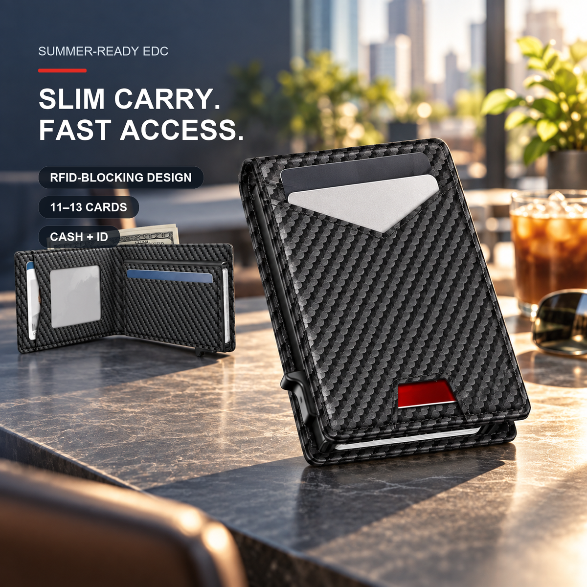 👔💳 Men's RFID Minimalist Bifold Wallet – Pop-Up Card Holder, Money Clip & Gift Box 🎁