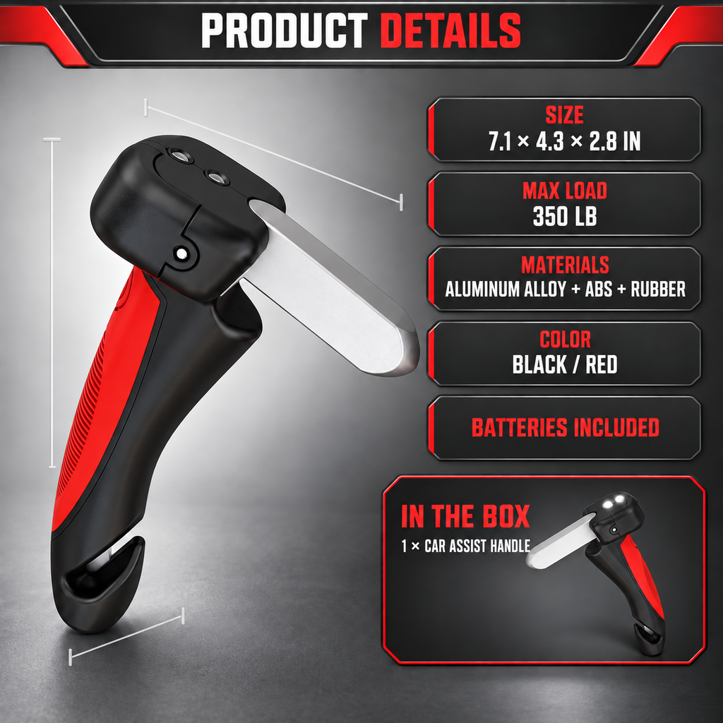 🚗🦯 All-in-One Car Cane Mobility Aid – Door Handle Assist with LED Light & Emergency Tool 🔦🚗