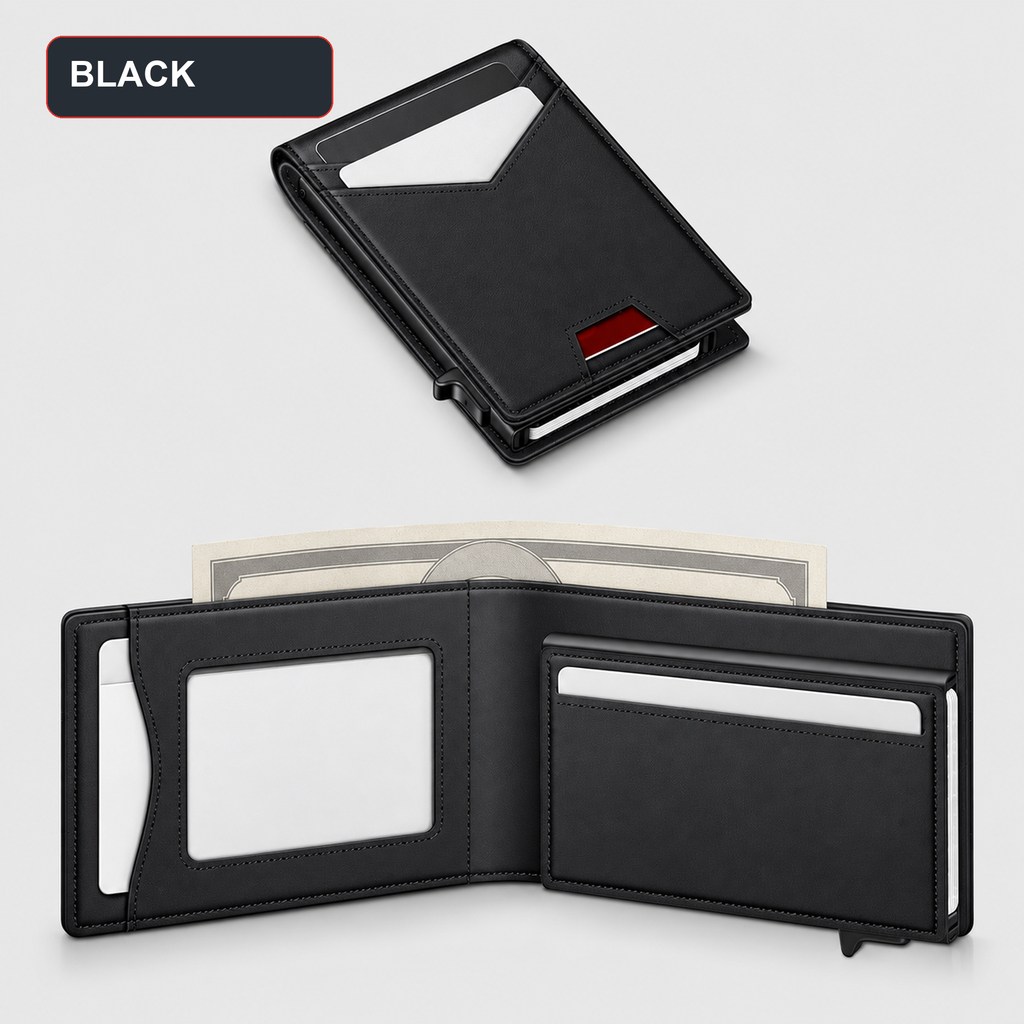 👔💳 Men's RFID Minimalist Bifold Wallet – Pop-Up Card Holder, Money Clip & Gift Box 🎁