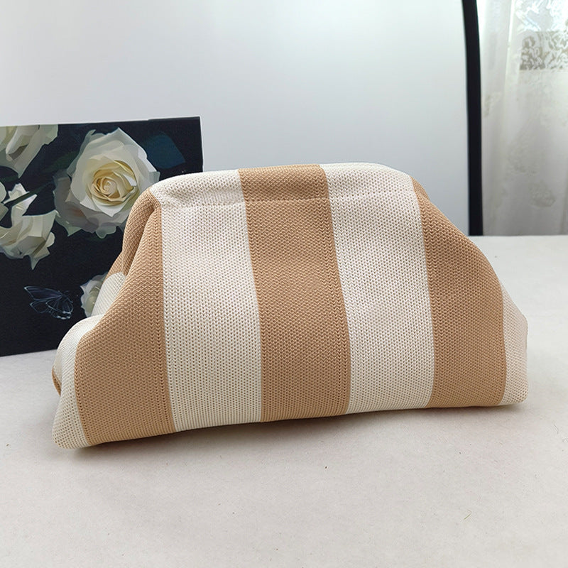 Women's Striped &amp; Diamond Dot Cloud Handbag – Lightweight Clip-Top Crossbody Bag for Everyday Style 👜