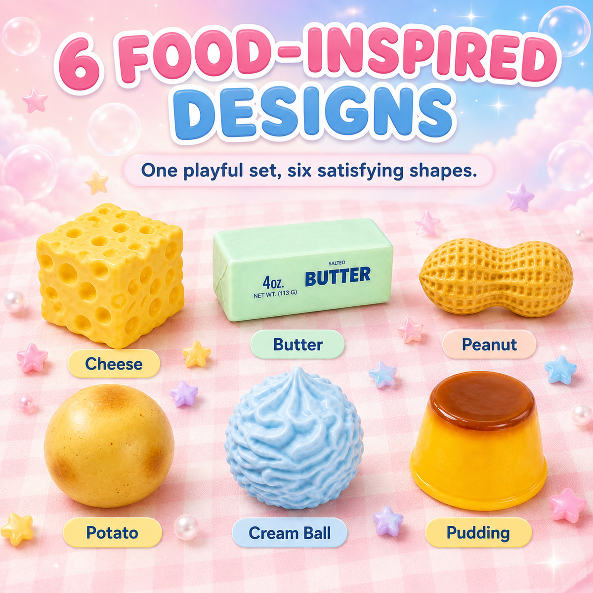 🌈 6-Piece Squishy Crunchy Fidget Toys 🤏✨