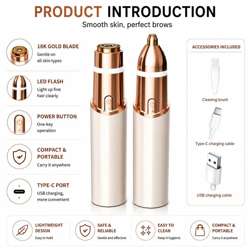 ✨ 2-in-1 Women's Facial & Eyebrow Hair Trimmer 🌸 | Rechargeable Painless Face Razor & Precision Eyebrow Shaper 🔋