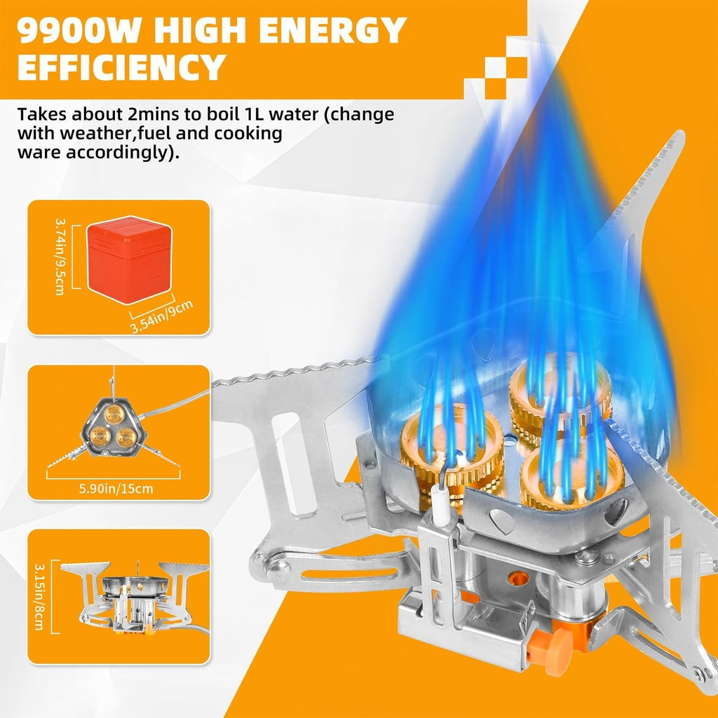 🔥Hot Sale🌟Windproof Camping Stove, Camping Gas Stove with Piezo Ignition