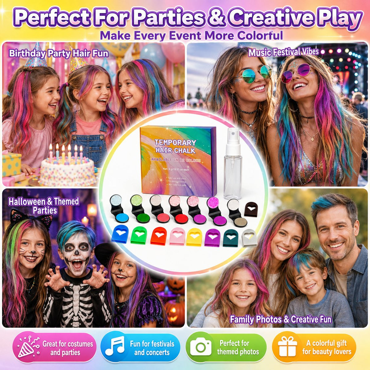 🌈🌈12-Color Temporary Hair Chalk Applicator Set