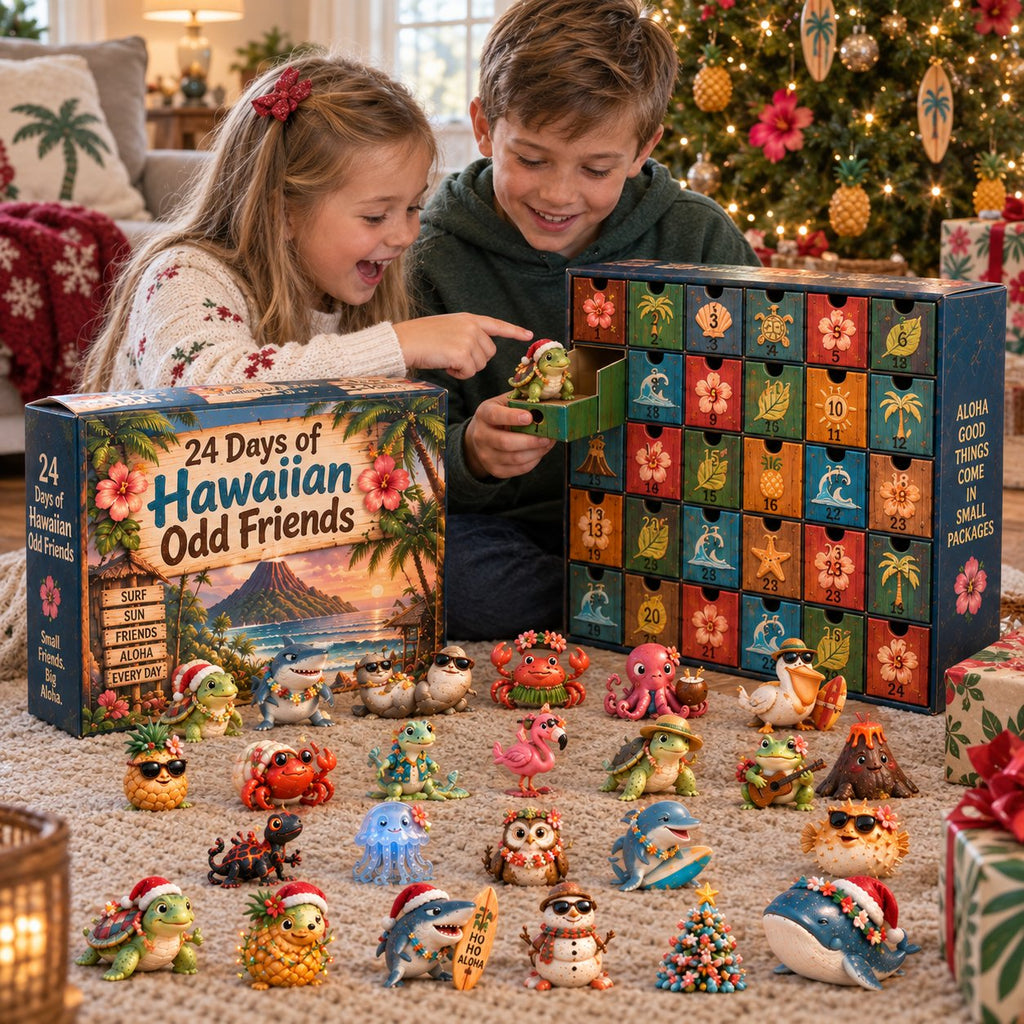 🌺🎄 24 Days of Hawaiian Odd Friends Advent Calendar – 24 Hand-Painted Tropical Mini Figures 🎁✨