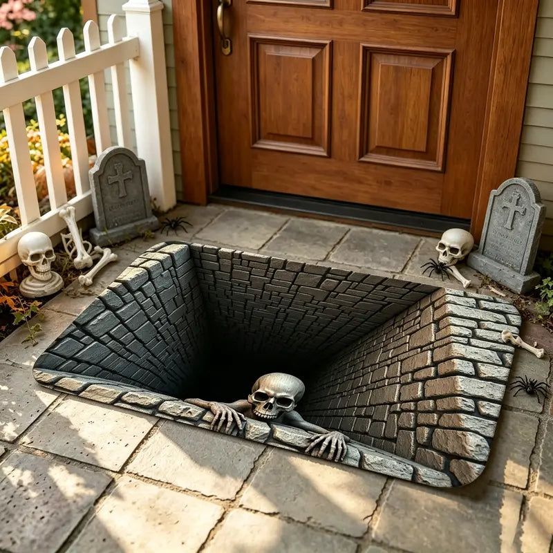 🎃💀 Halloween Front Door Mat – Festive 3D Skull & Clown Horror Rug 🤡