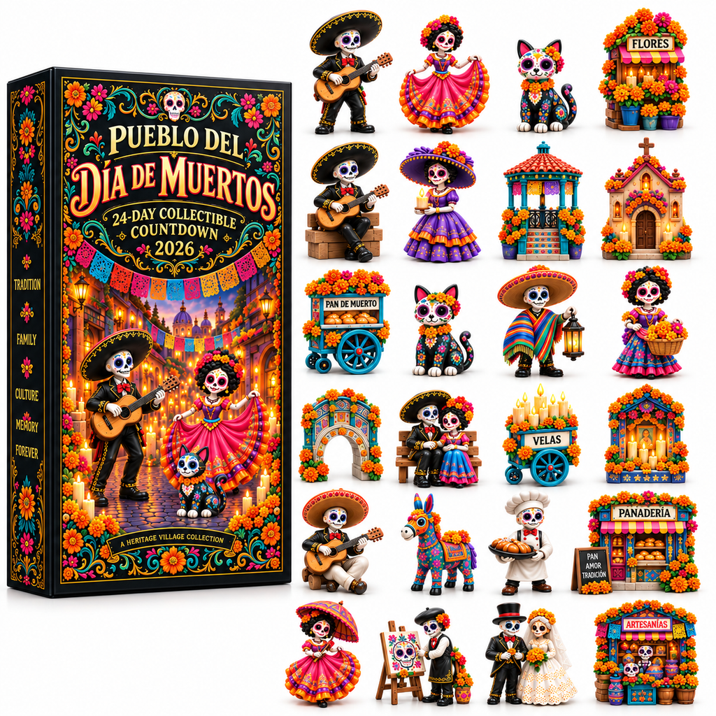 🎁🎁Pueblo del Día de Muertos 2026 – 24-Day Day of the Dead Collectible Countdown Calendar with 24 Unique Miniatures