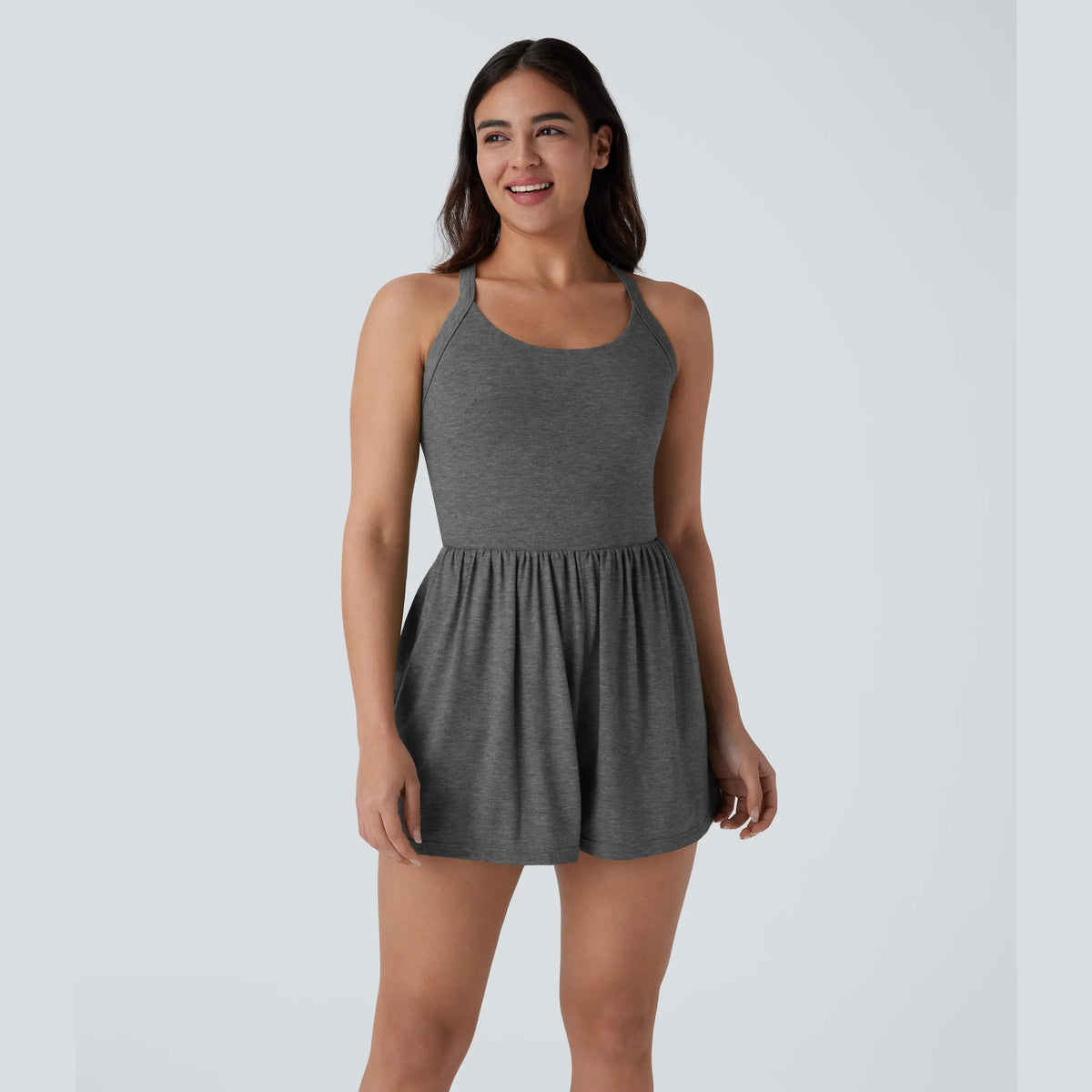 Women's Backless 2-in-1 Pocket Romper with Built-In Shorts