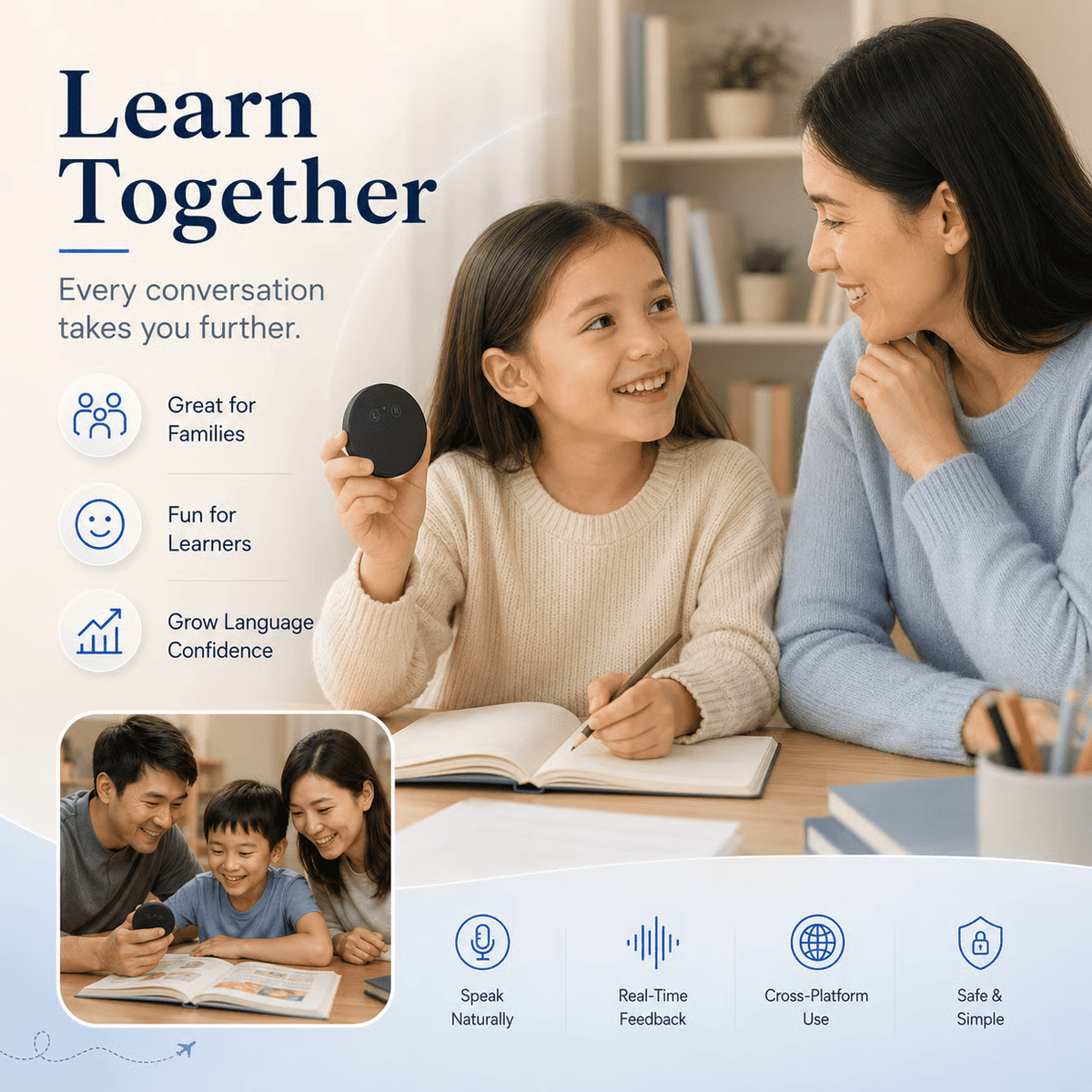 Spanish & English Practice Companion – Supports 40 Languages