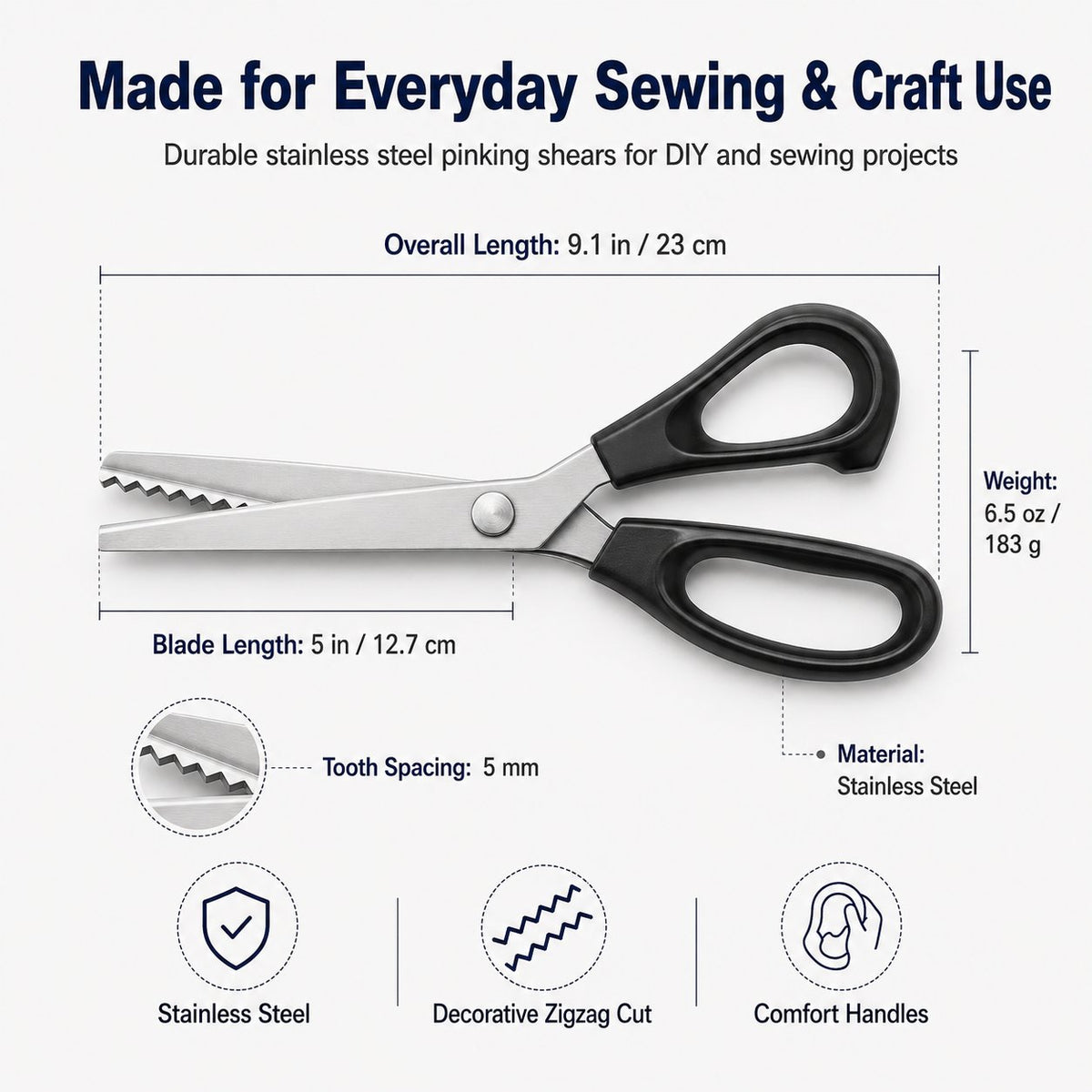🔥LAST DAY 49% OFF✂️Pinking Shears Zig‑Zag Fabric Scissors 5mm Serrated Stainless Steel