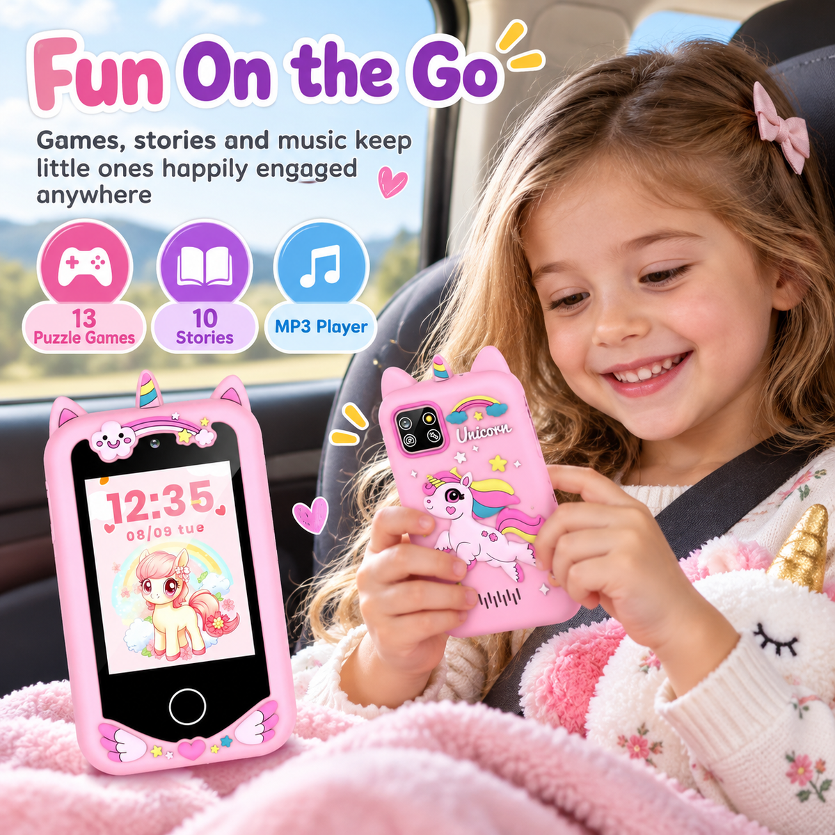 📱📸 Smartphones for children, featuring an HD touchscreen, dual cameras, and built-in MP3 player and games. 🎵🎮