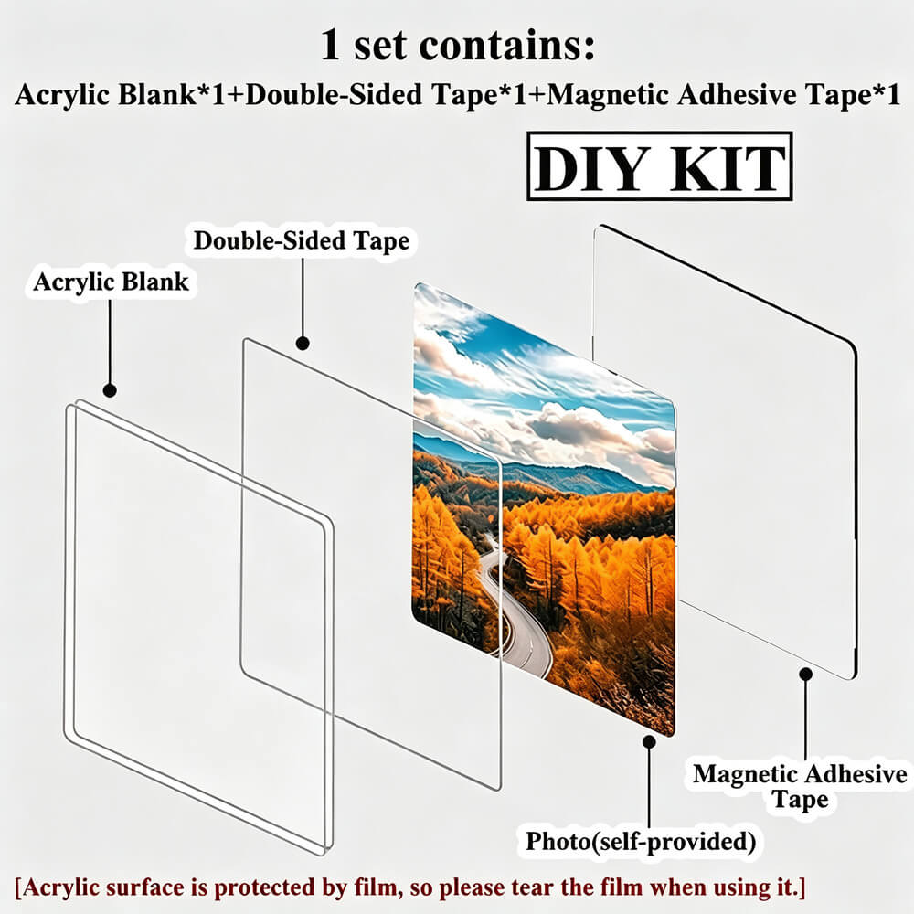 Acrylic DIY Square Fridge Magnets Set with Adhesive Backing - Photo Frames for Crafts, Kitchen, Home Decor Use