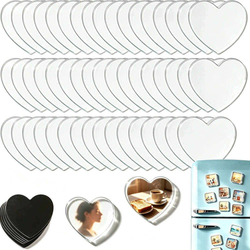 Acrylic DIY Square Fridge Magnets Set with Adhesive Backing - Photo Frames for Crafts, Kitchen, Home Decor Use