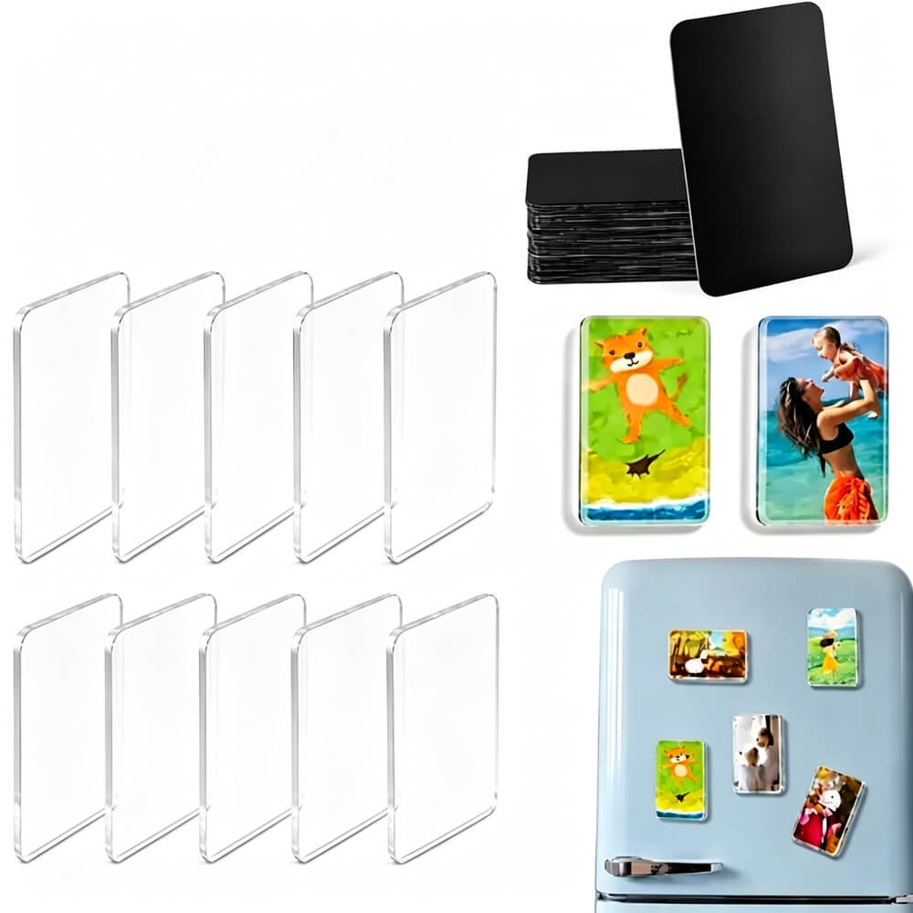 Acrylic DIY Square Fridge Magnets Set with Adhesive Backing - Photo Frames for Crafts, Kitchen, Home Decor Use