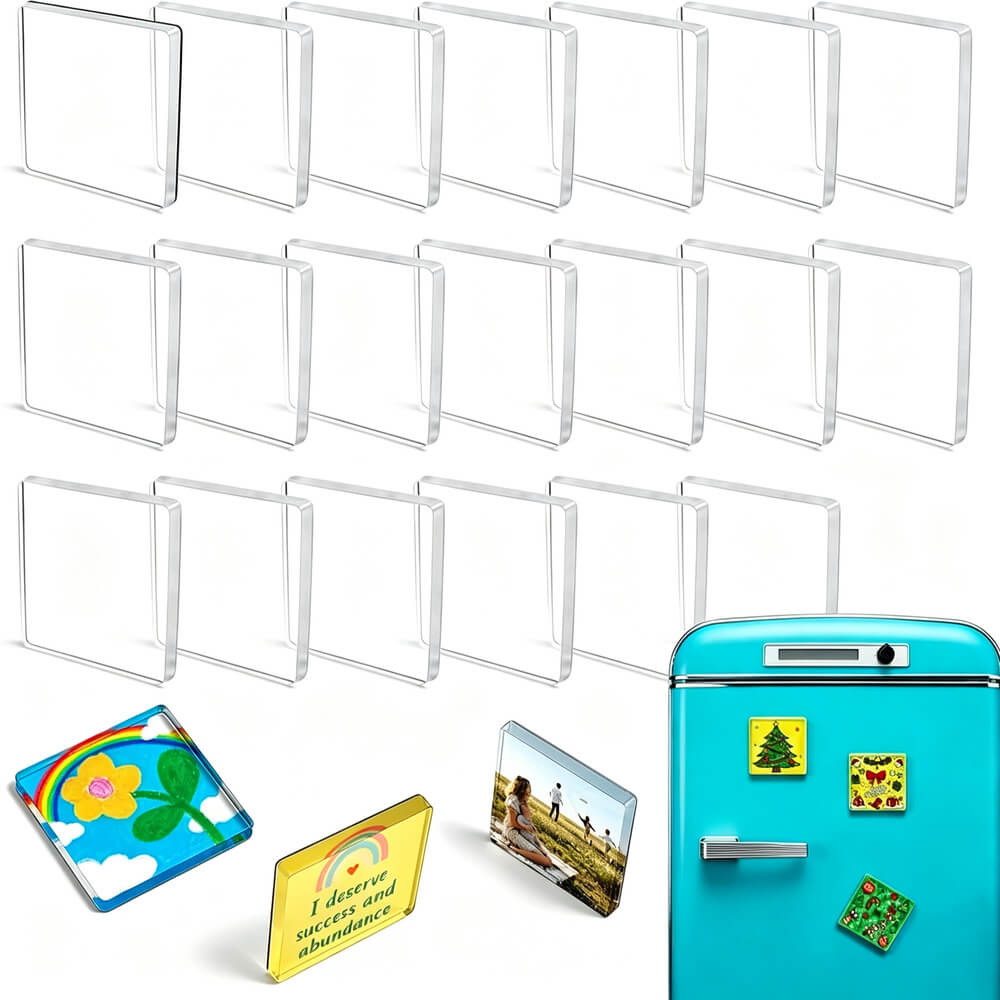 Acrylic DIY Square Fridge Magnets Set with Adhesive Backing - Photo Frames for Crafts, Kitchen, Home Decor Use