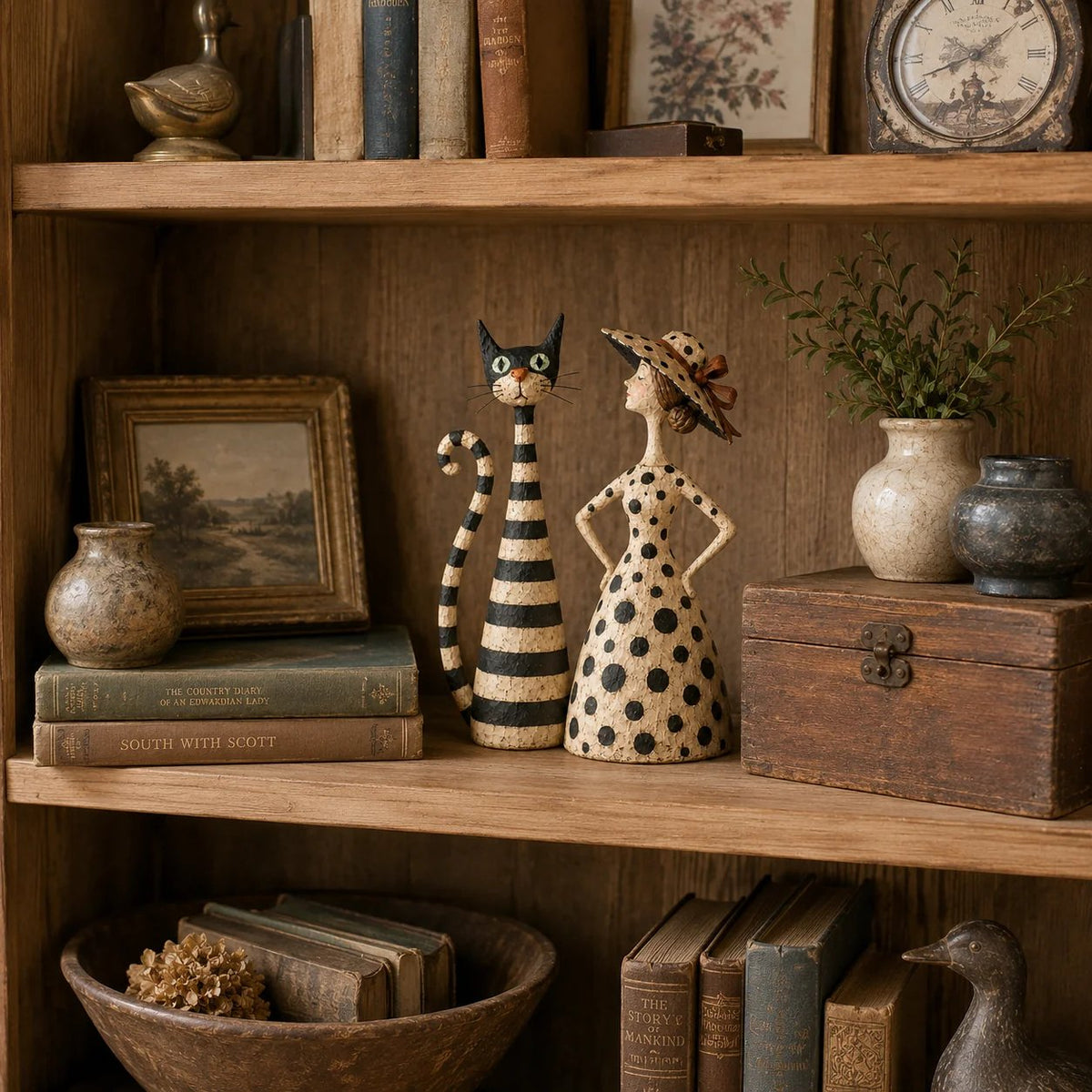 🐱✨ Vintage Cat & Lady Sculptures 🎨