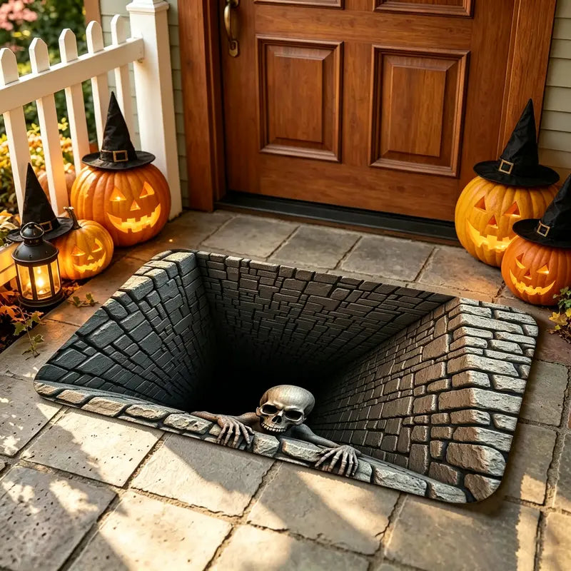 🎃💀 Halloween Front Door Mat – Festive 3D Skull & Clown Horror Rug 🤡
