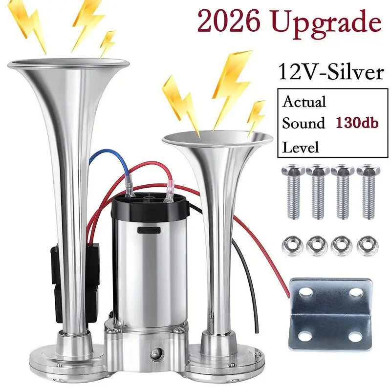 📢🔊 2026 Upgraded 12V 130DB Air Horn Dual Horn Kit with Air Compressor 🚗✨