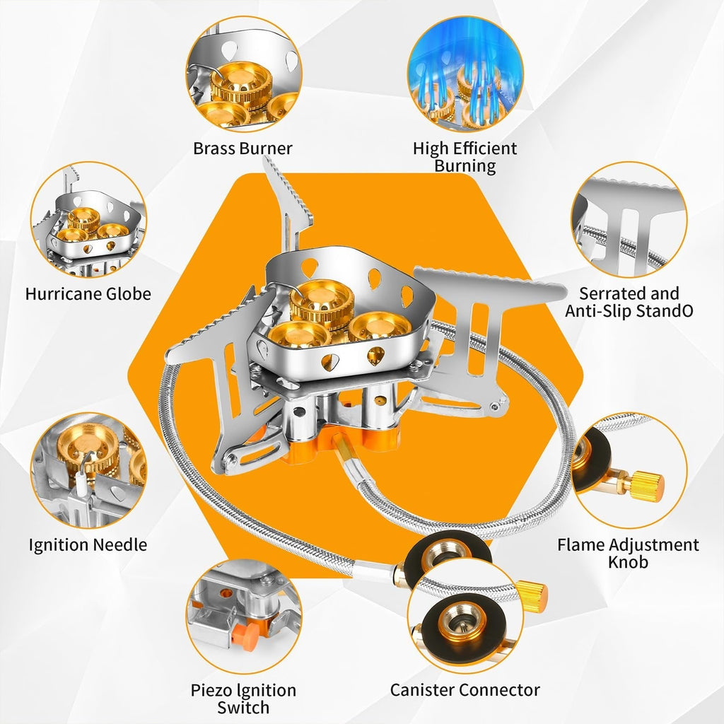 🔥Hot Sale🌟Windproof Camping Stove, Camping Gas Stove with Piezo Ignition