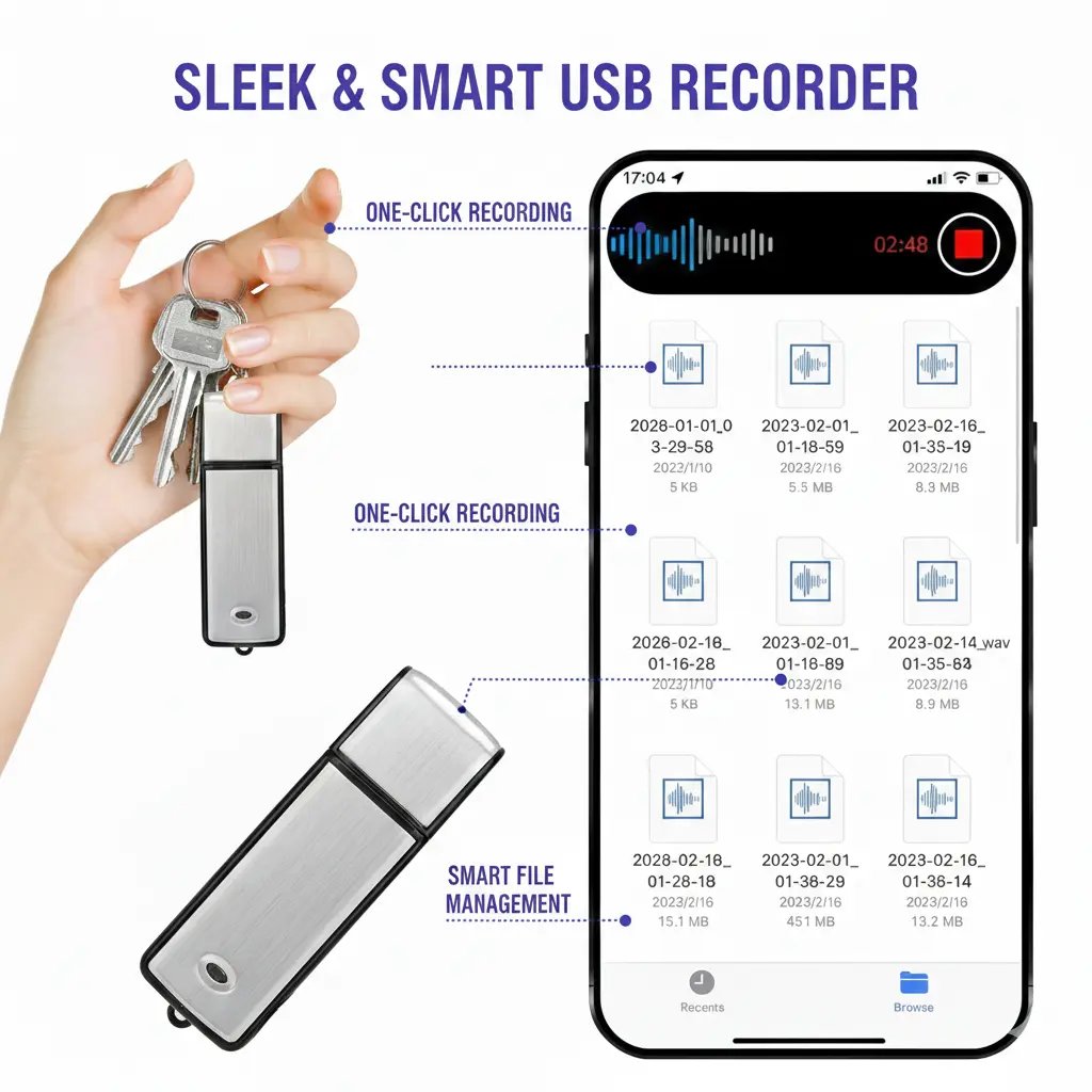 🎙️💾 USB Flash Drive Voice Recorder 2-in-1 – Voice Activated, Smart Noise Reduction, Auto File Save 🔊✨