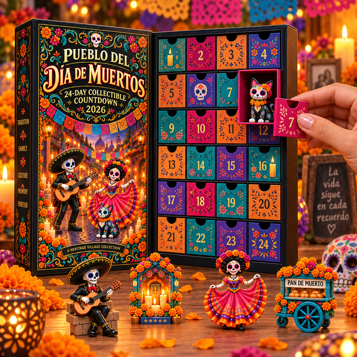 🎁🎁Pueblo del Día de Muertos 2026 – 24-Day Day of the Dead Collectible Countdown Calendar with 24 Unique Miniatures
