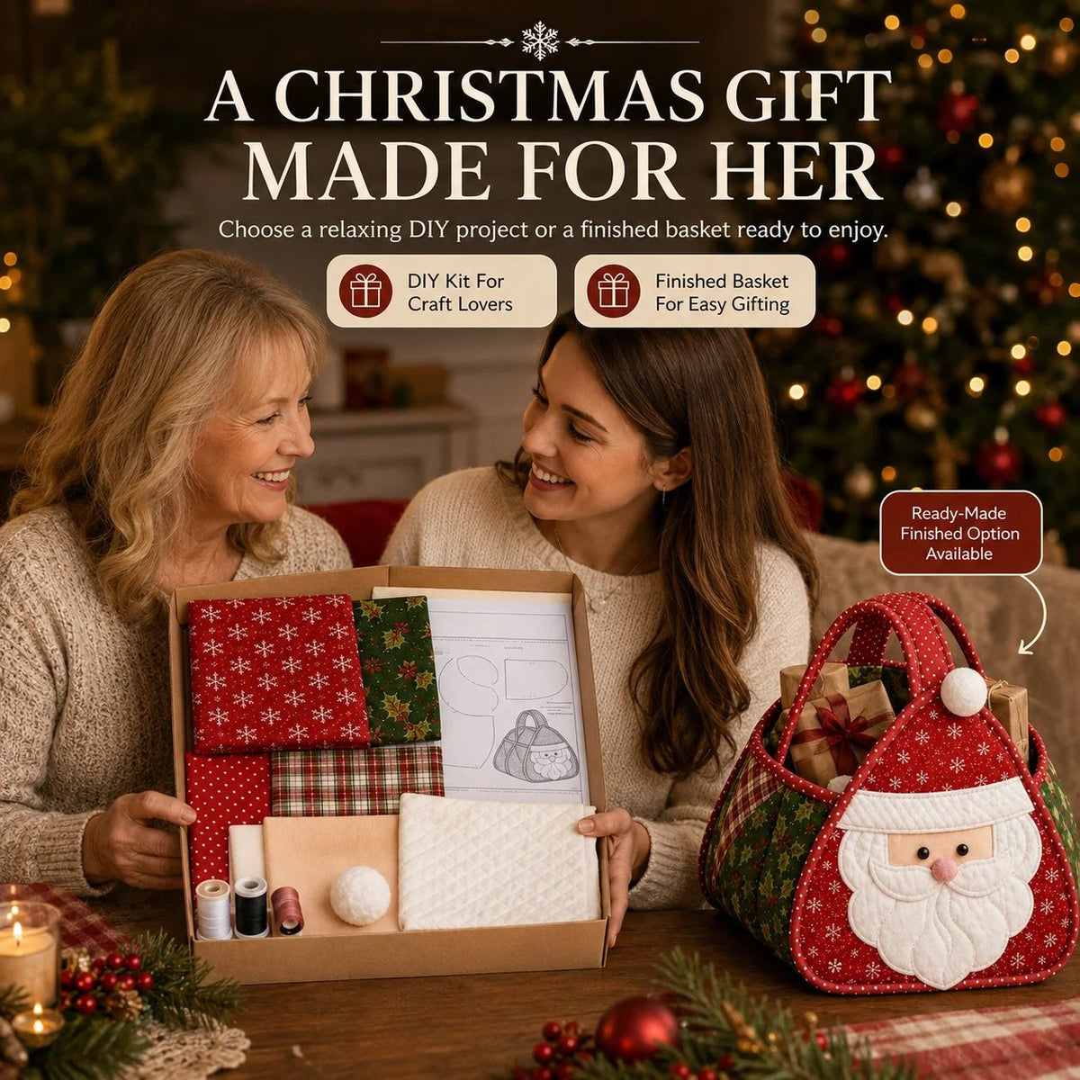 💯⏳  49% OFF – 🎄 Christmas Character Quilted Carry Basket | Padded Patchwork Fabrics, Layered Appliqué & Soft Carry Handle in DIY Kit or Ready-Made Styles 🎁✨