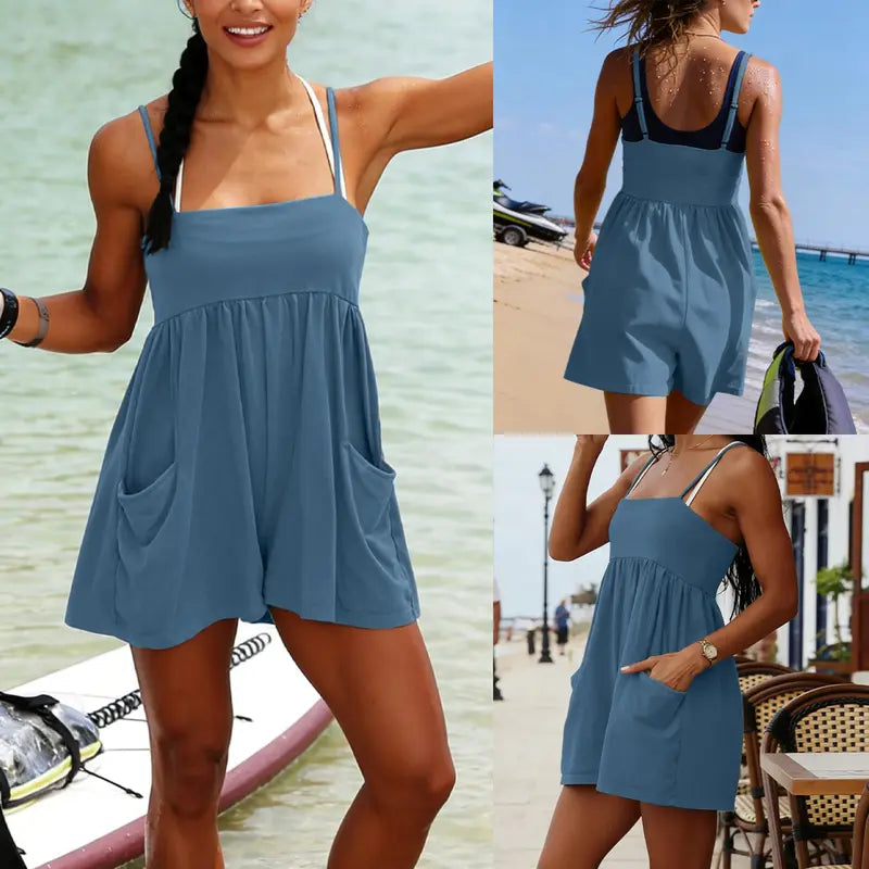 Cotton Strappy Pocket Romper