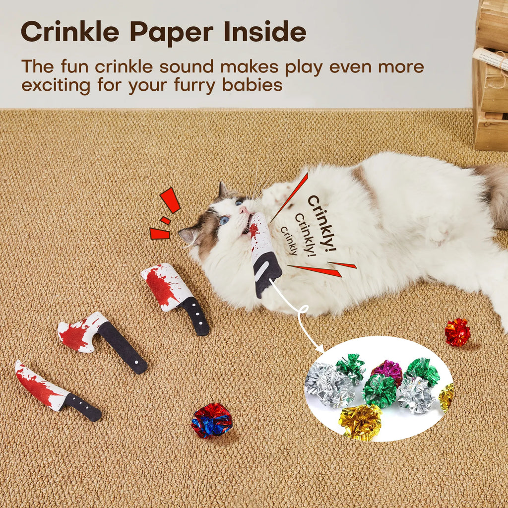 🎃🐱Spook Up Playtime – 4PCS Crinkly Halloween Cat Toys for Interactive Indoor Fun