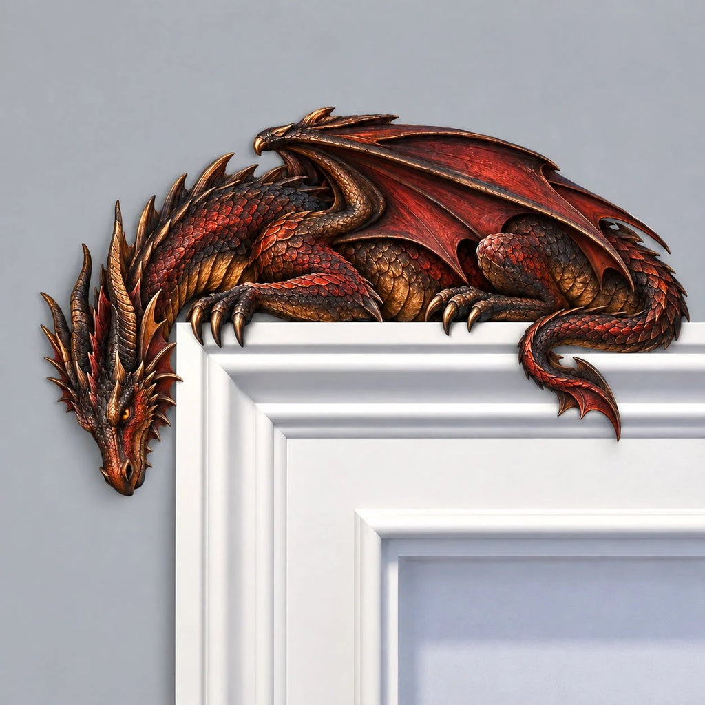 ⏳ Last Day 50% OFF – 🐉🔥 Sleeping Dragon Door Topper | Medieval Fantasy Dragon Guardian Wall Décor for Doorway, Gaming Room & Gothic Home 🏰✨