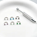 ✨ 6PCS 316L Medical-Grade Titanium Steel Horseshoe Nose Hoop Set – Internally Threaded Gem Nose Rings with Free Ball Holder & Guiding Needle