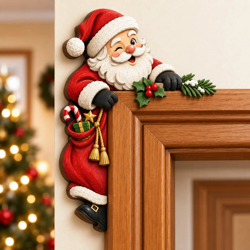 🎄👀 Christmas Peekaboo Door Frame Corner Decor | Size: 20 cm ✨