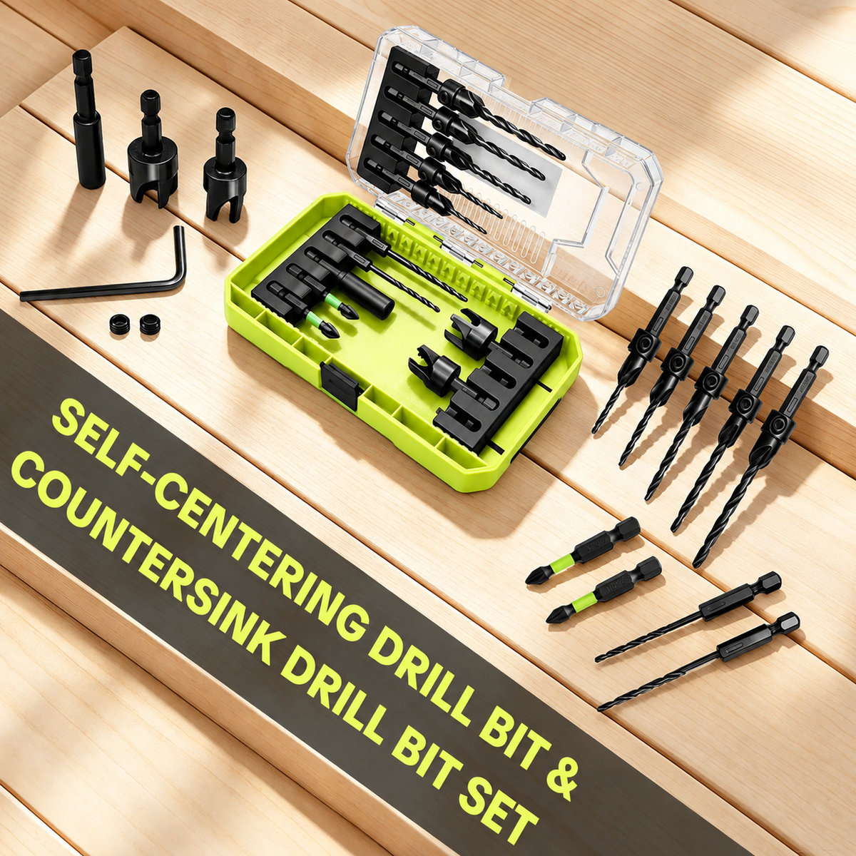 Upgrade Your Woodworking – 15PCS Adjustable Countersink Drill Bit Set with Wood Plug Cutters