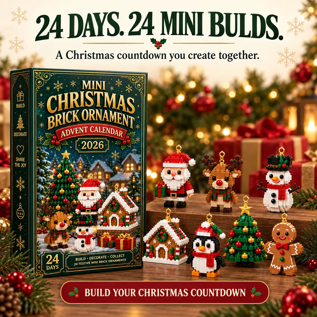 🎄24-Day Mini Christmas Brick Ornament Advent Calendar – Build, Hang & Keep 24 Holiday Ornaments 🎁✨