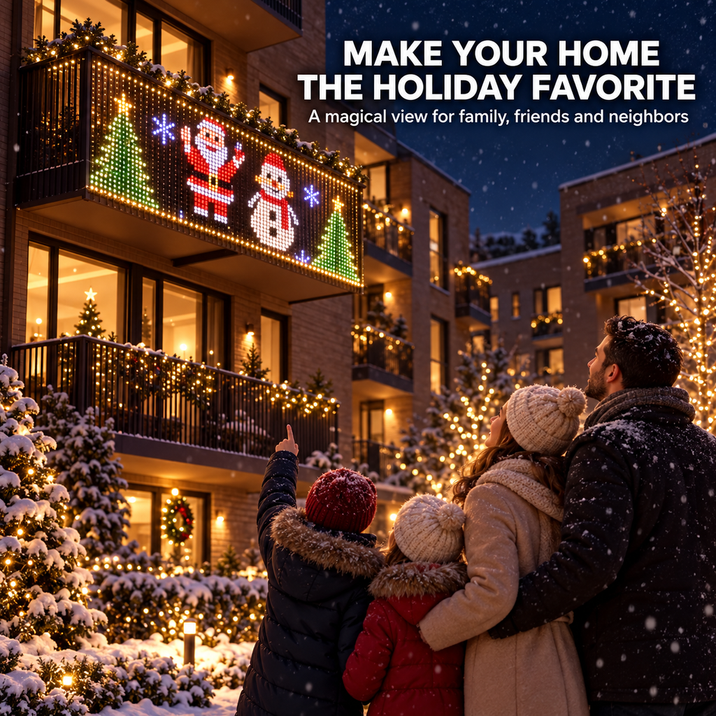 🎄Smart RGB Pixel Curtain Lights - App-Controlled Animated Holiday Display for Balcony & Window Decor