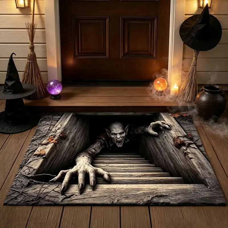 🎃💀 Halloween Front Door Mat – Festive 3D Skull & Clown Horror Rug 🤡