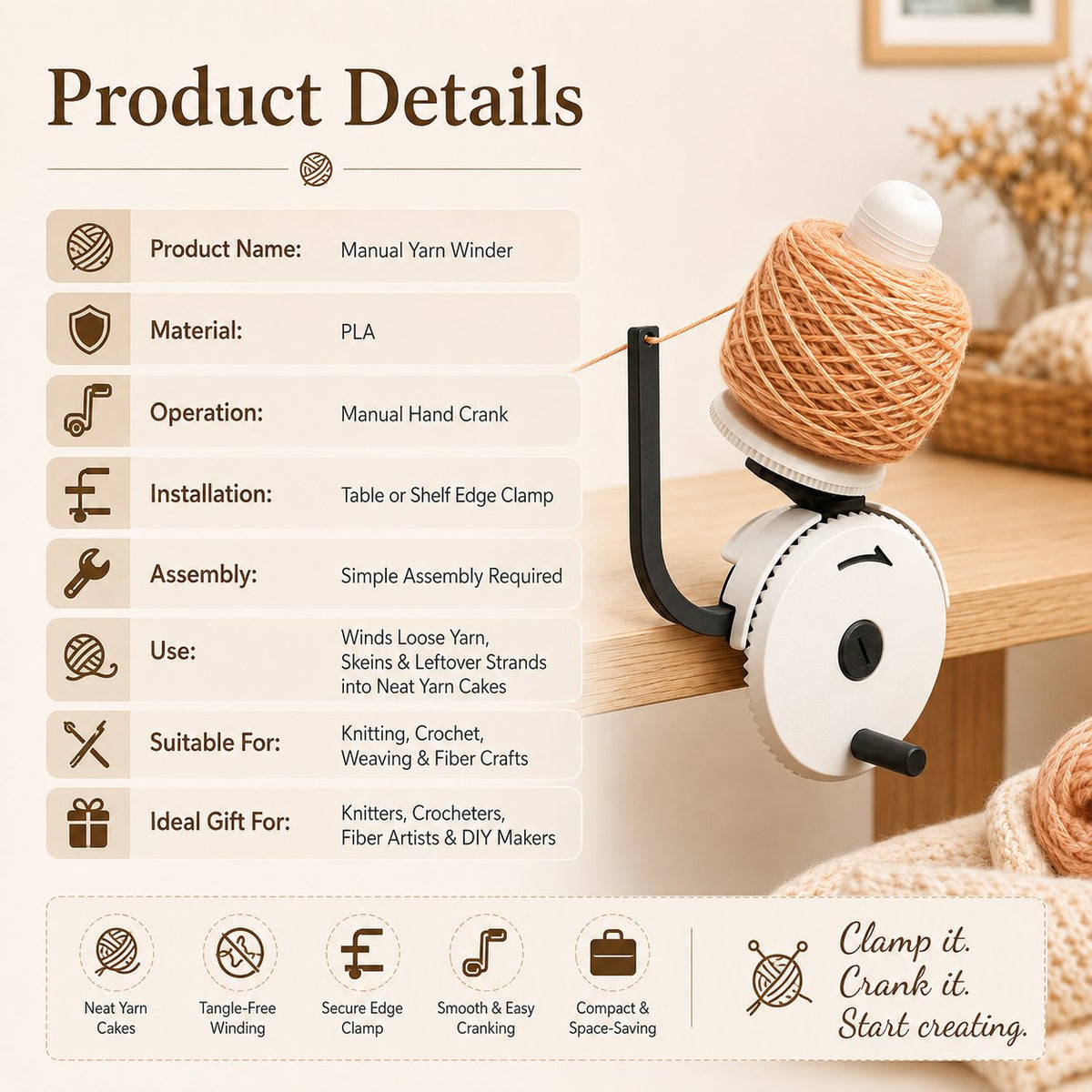 🧶 Manual Yarn Winder – Turn Loose Yarn Into Neat, Organized Cakes ✨