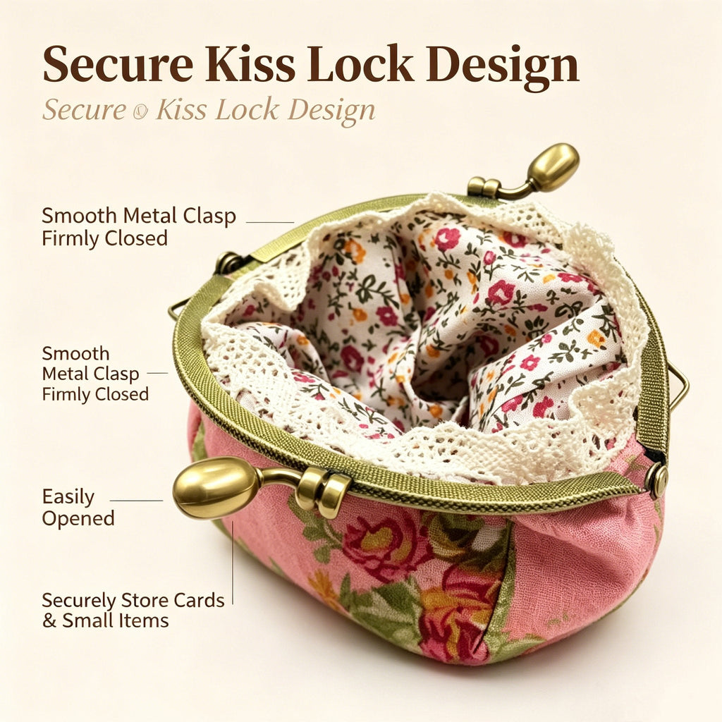 🌸 Vintage Floral Kiss-Lock Mini Wallet Clutch — Lightweight Daily Carry Purse for Women