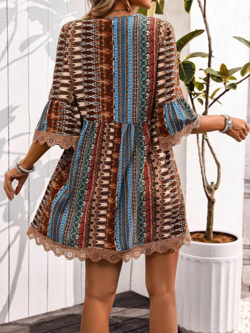 Women's Bohemian Print V-Neck Dress