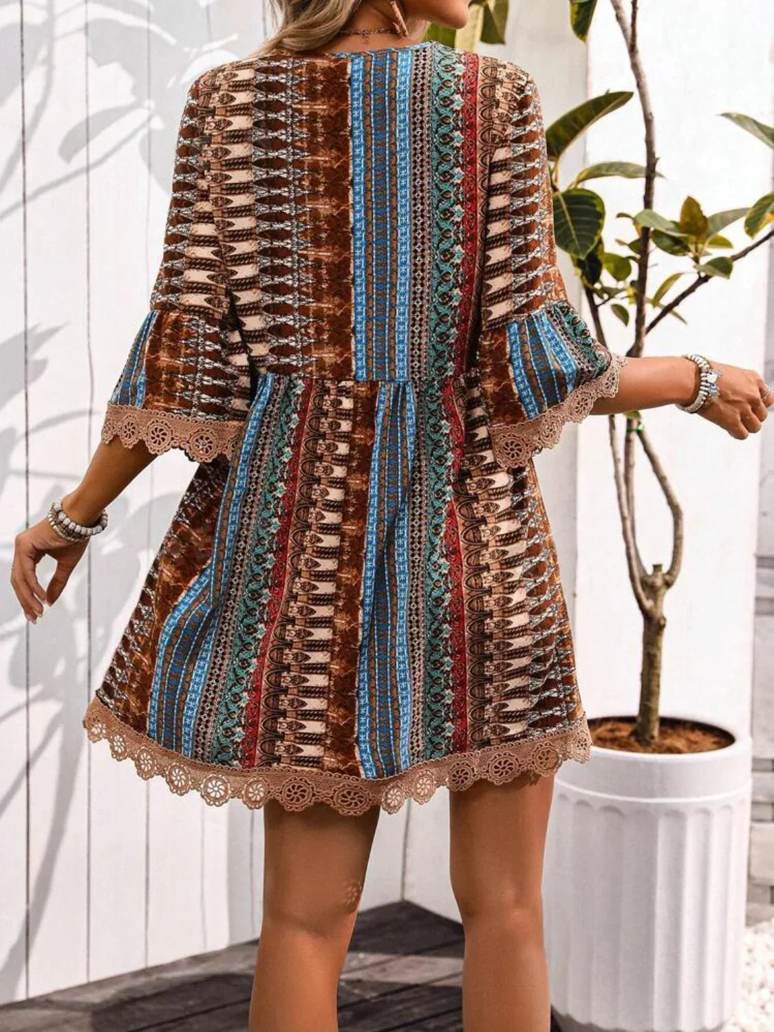 Women's Bohemian Print V-Neck Dress