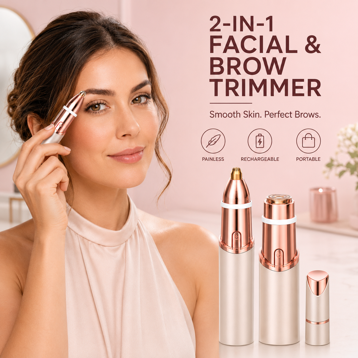 ✨ 2-in-1 Women's Facial & Eyebrow Hair Trimmer 🌸 | Rechargeable Painless Face Razor & Precision Eyebrow Shaper 🔋